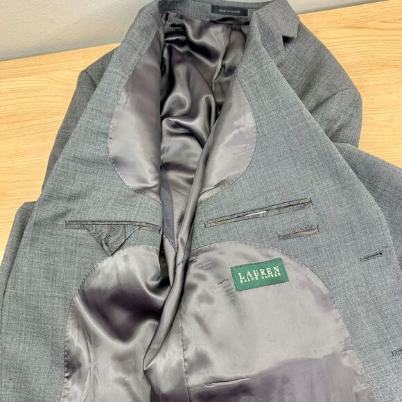 Ralph Lauren Blazer Men 48R Sport Coat Jacket 100% Wool 2 Button Gray Wedding - Picture 3 of 9